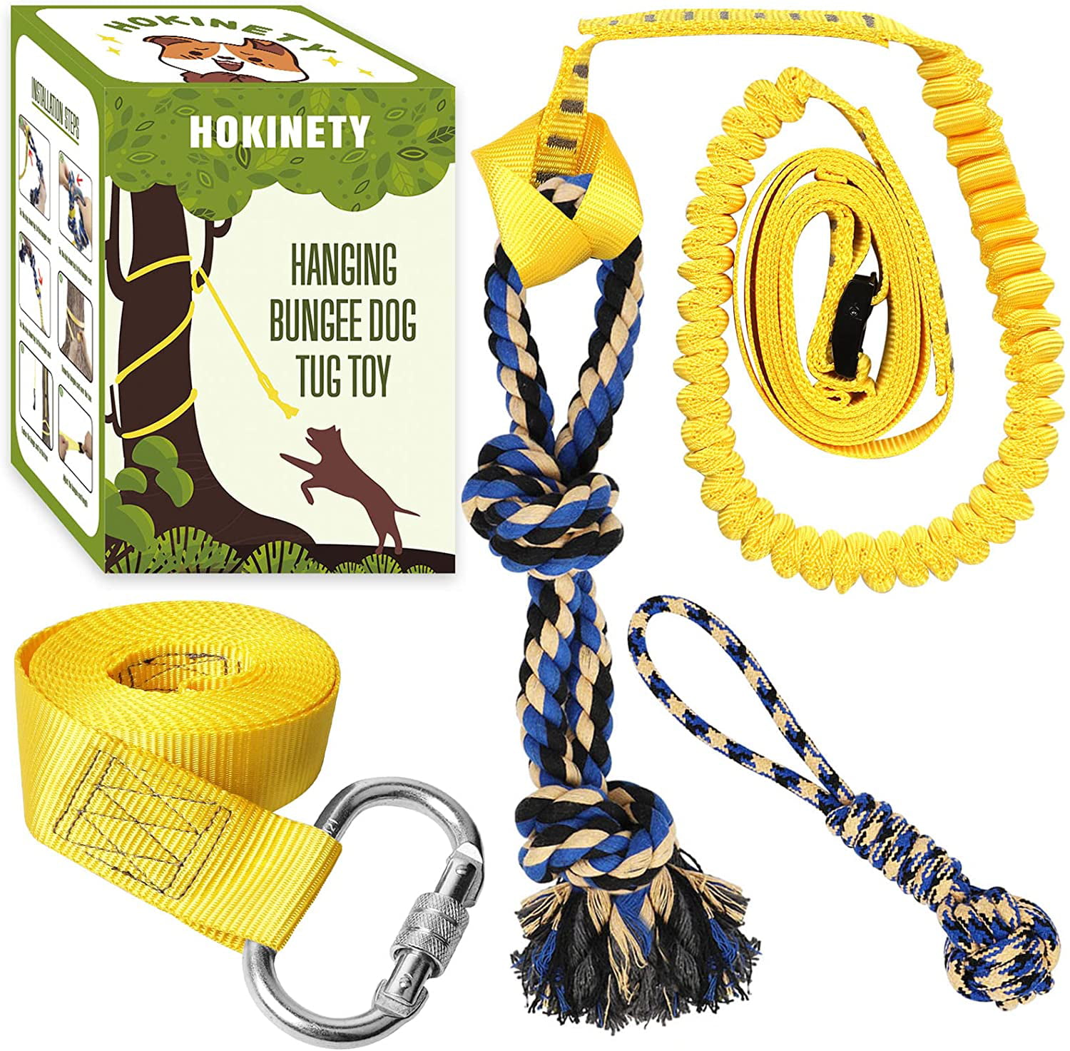 Outdoor Hanging Bungee Dog Tug Toy,Interactive Tug-of-War Game for Pitbull & Small to Large Dogs,Durable Tugger to Exercise and Fun Solo Play with a Indestructible Rope Chew Toy 