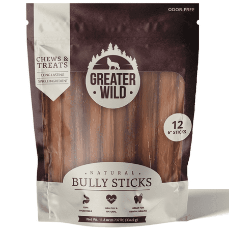 UPC: 0850030953452 | Greater Wild 6 Bully Sticks All Natural Ingredient Chews & Treats for Dogs – 12 Sticks
