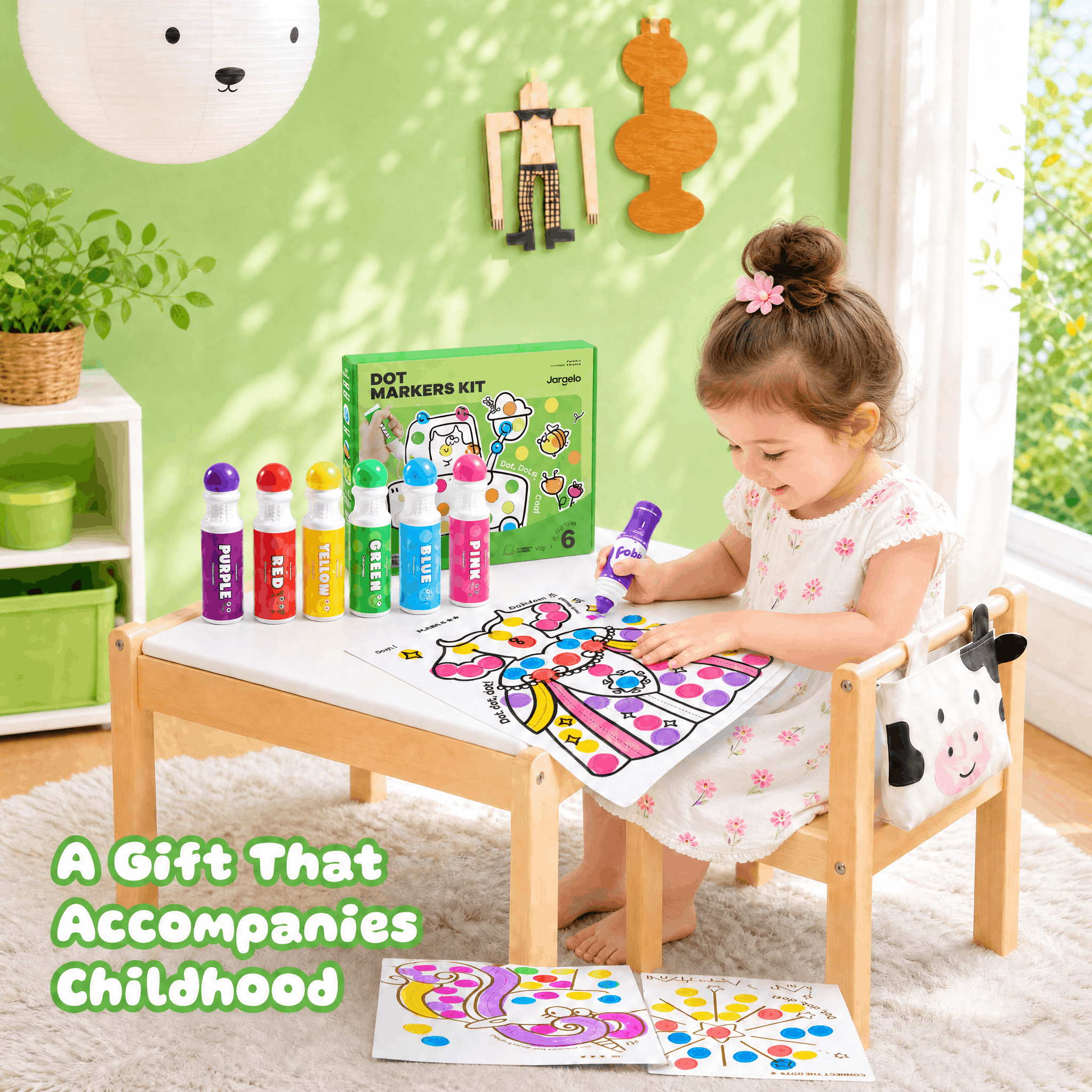 Jar Melo 12 Colors Washable Dot Markers Kit for 3-8+ Age Kids, Non Toxic Dot Paint Markers with 108 Free Pdf Activity Book & Physical Sheets 2.1 fl.oz