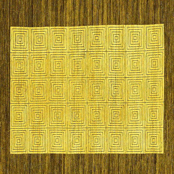 Ahgly Company Machine Washable Indoor Square Oriental Yellow Modern Area Rugs, 3' Square