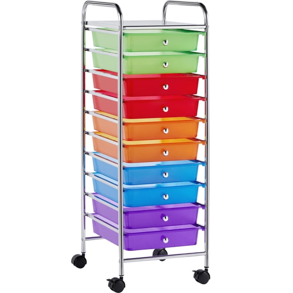 Renwick 10 Drawer Rolling Storage Cart with Lockable Wheels, Multicolor