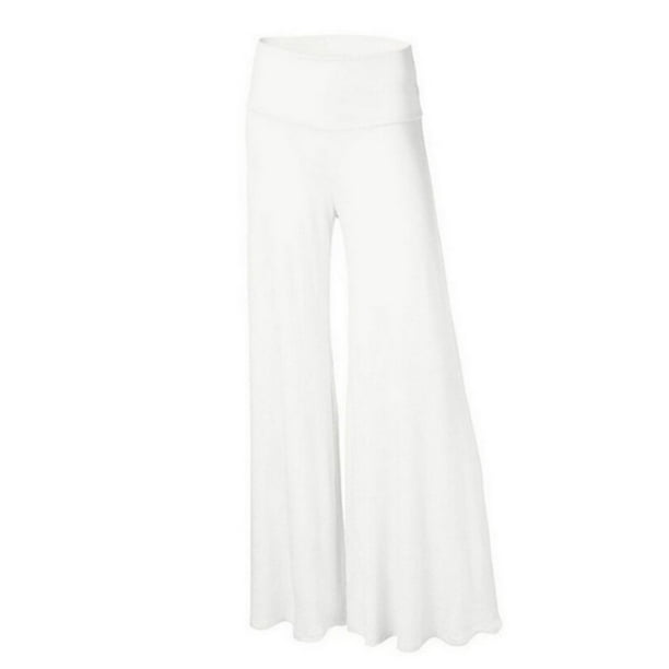 Pants High Waist Yoga Pants Wide-Leg Woman Trousers Sport Wear, White, L 