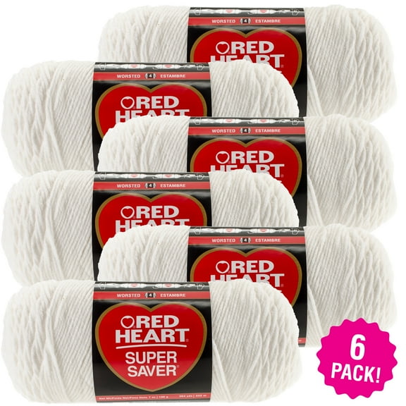 Red Heart Super Saver Yarn - White, Multipack of 6