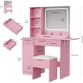 thumbnail image 2 of Ourlova Makeup Vanity with Lighted Mirror - Vanity Desk with Power Strip/Adjustable Lighting/Drawers and Cushioned Stool - Dressing Table for Bedroom - Pink, 2 of 8