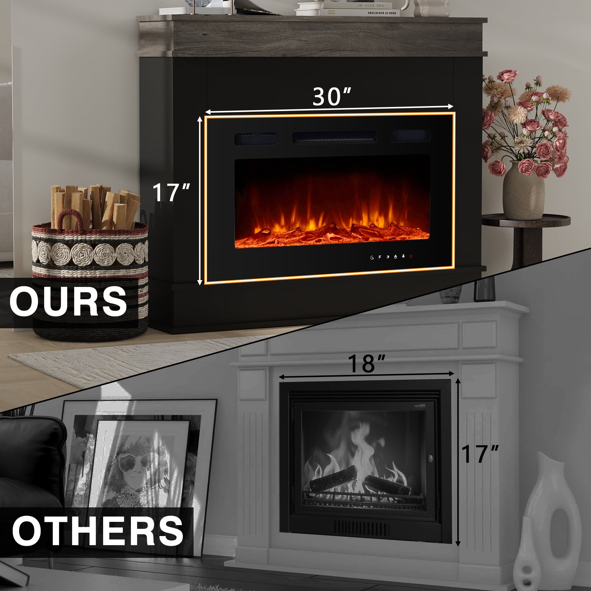Maxhonor Electric Fireplace Mantel with 12 Flame Colors, Overheating Protection & Remote Control, Classic Minimalist Design