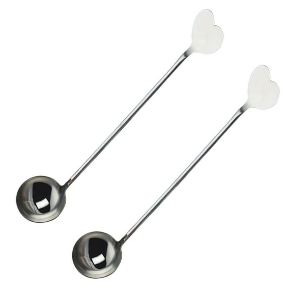 Masteelf 2pcs Stainless Steel Heart Shape Honey Spoon Long Handle Syrup Dippers Round Head Stirrer for Cocktail Iced Coffee