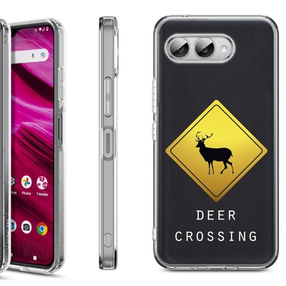 Shockproof Phone Case for T-Mobile Revvl 8, by OneToughShield - Road Sign Deer