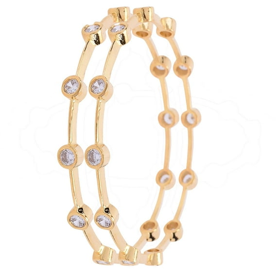 Ratnavali Jewels CZ Zirconia Gold Designer White Solitaire Bracelet Bollywood Wedding Bangle Jewelry Women