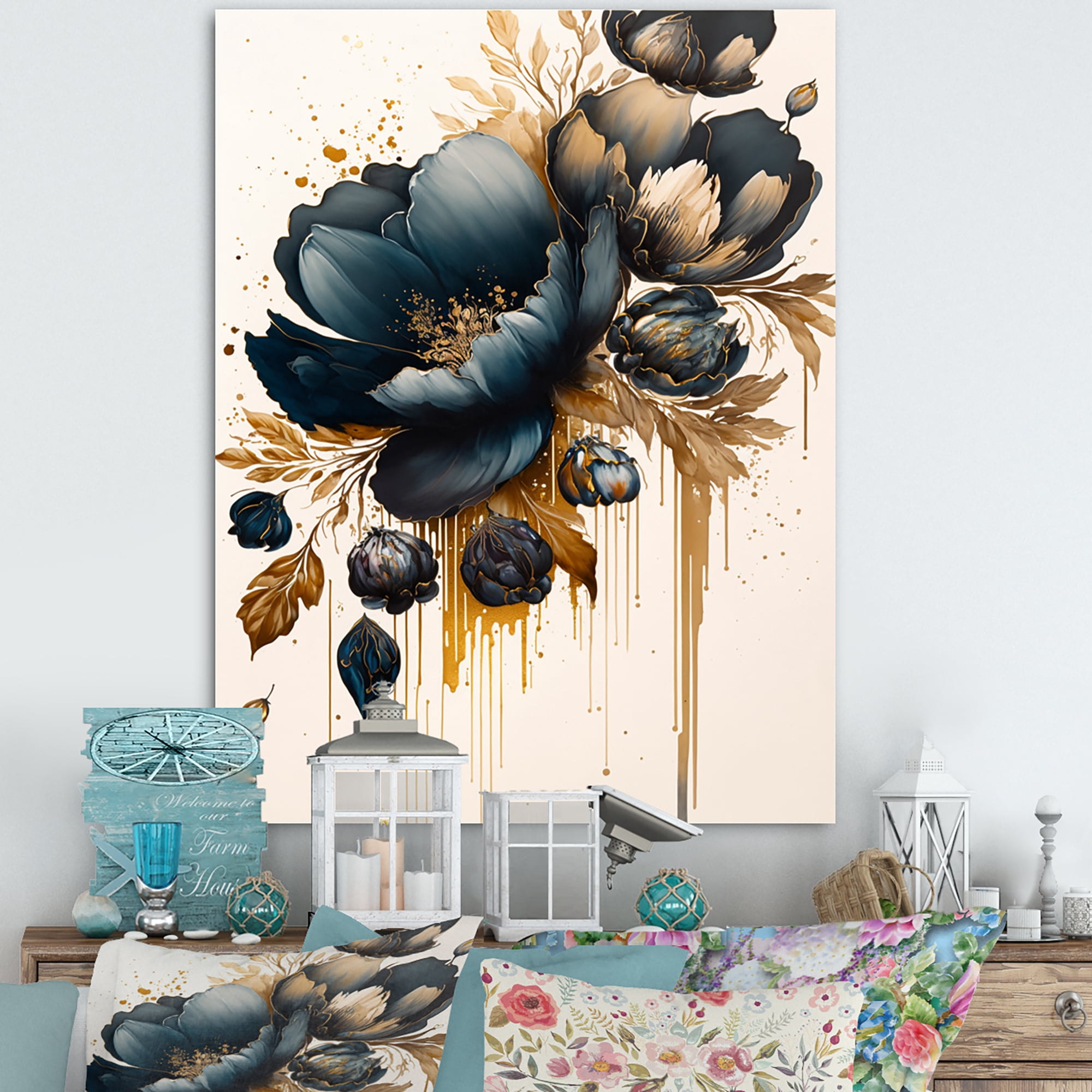 Designart Blue And Gold Crocus Bunch V Canvas Wall Art
