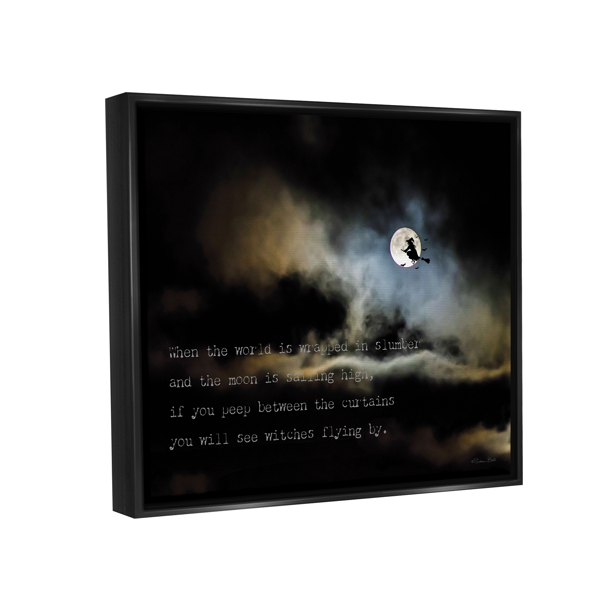 Stupell Industries Witch Flying By Moon Holiday Painting Black Floater Framed Art Print Wall Art, 21 x 17