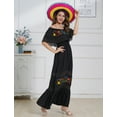 thumbnail image 5 of IDOPIP Women Mexican Dress Off Shoulder Floral Embroidered Long Maxi Dress Traditional Fiesta Dresses, 5 of 9
