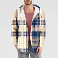 thumbnail image 2 of Men's Shacket Jacket Plaid Check Print Pocket Long Sleeved Button Hooded Fashion Coat Outwear, 2 of 6