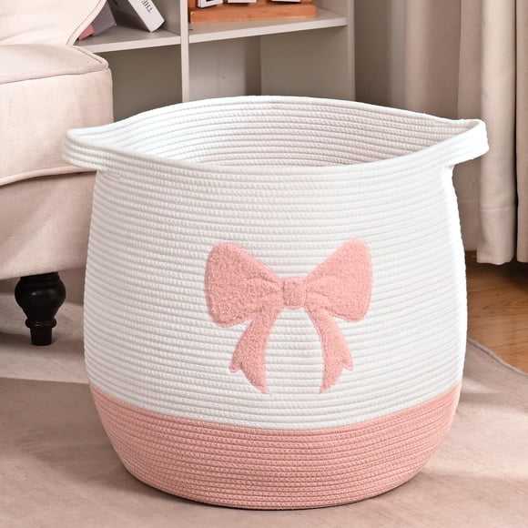 Cesto para ropa sucia Degeyoyo de cuerda de algodón rosa 43 x 40 cm, 55 L