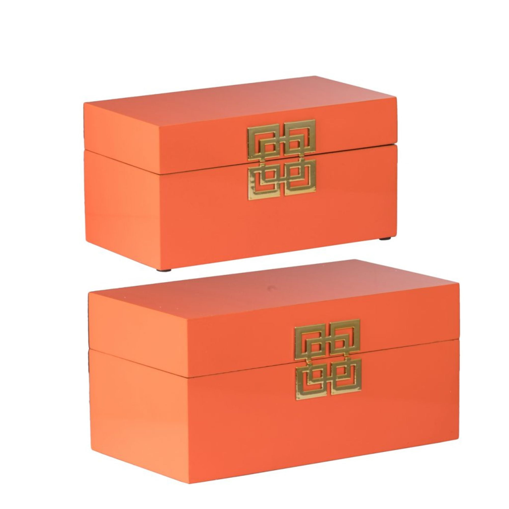 Set of 2 Orange Contemporary Decorative Boxes 11.25"