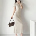 thumbnail image 4 of BUIGTTKLOP Maxi Dress for Women Summer V Neck Button Short Sleeve Slim Fitted Ribbed Knit Long Sweater Dresses, 4 of 6