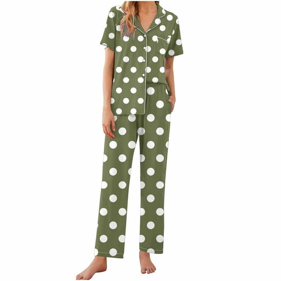 Tnhcen Women's 2 Piece Cotton Pajama Set Short Sleeve Sleepwear Top Pants Print Nightwear Set S-2XL