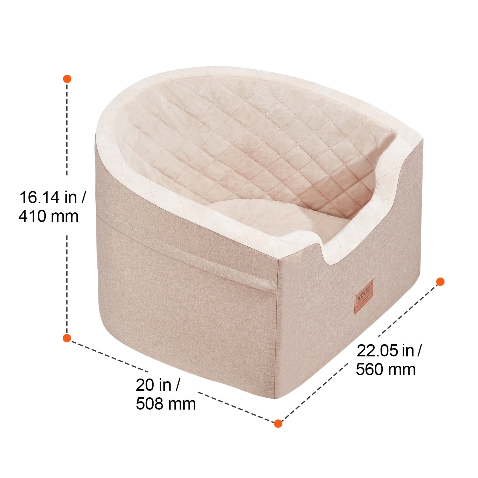 VEVOR Dog Car Seat, Waterproof Dog Booster Seat for Car with A Storage Pocket, Clip-On Safety Leash and Sponge Filling, Dog Car Bed for Small & Medium Dog up to 55lbs, Brown