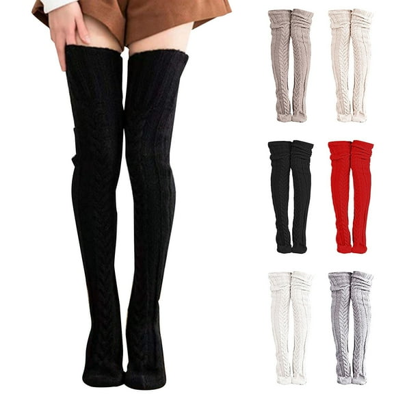 Aetherz Women's Cable Knitted Thigh High Socks, Extra Long Over Knee Boot Socks,Beige Fits All – Gift Ready