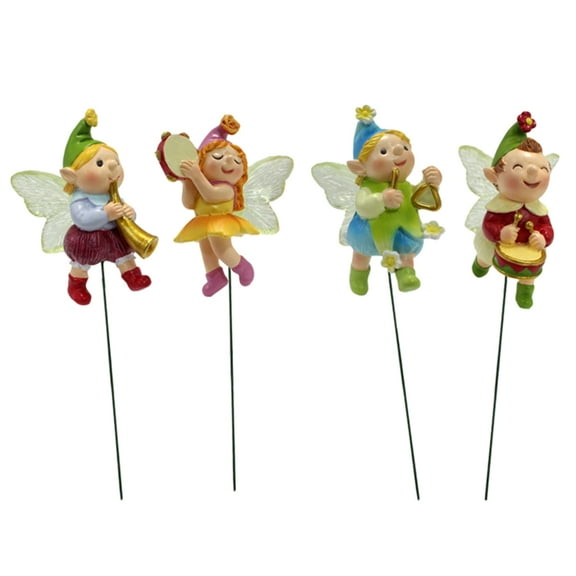 CIYISON Resin Music Fairy Figurine Flower Pots Decorations on Stick Mini Fairy Statues Micro Landscape Decoration for Office