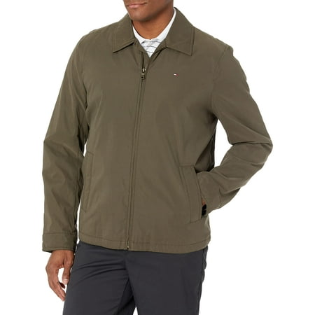 Tommy Hilfiger Men's Micro-Twill Open Bottom Zip Front Jacket, Olive ...