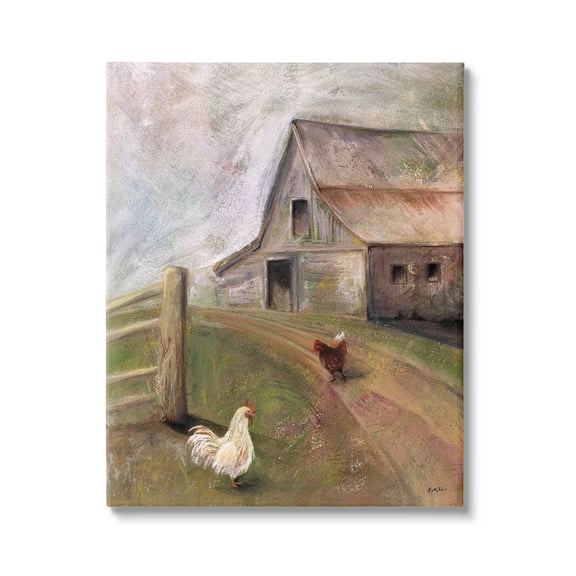 Stupell Industries Rustic Farmland Chickens Roaming Country Road Barn, 24 x 30, Design by Kelley Talent