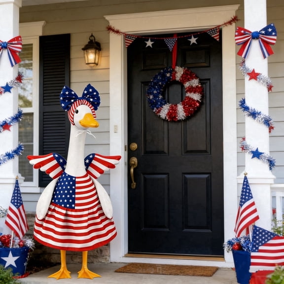 Sruoe Independence Day Porch Goose Outfits, 23 Inch Porch Goose Clothes, Goose Clothes Dress, Duck Sculpture Clothes for Lawn Statue Cement Statue Yard Patio Party Decoration