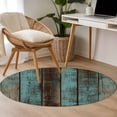 thumbnail image 4 of Teal Wood Grain 3FT Round Area Rugs for Living Room Farmhouse Board Retro Vintage Strip Ultra-Thin Non-Slip Round Rugs Machine Washable Low Pile Circle Carpet for Bedroom Kitchen Nursery, 4 of 9