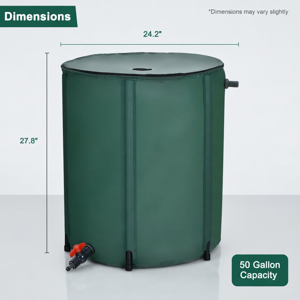 GVN 53 Gallon Portable Collapsible Rain Barrel Water Collector, Portable Water Storage Tank, Garden Water Catcher with Debris-Filter Top and Hose Tap