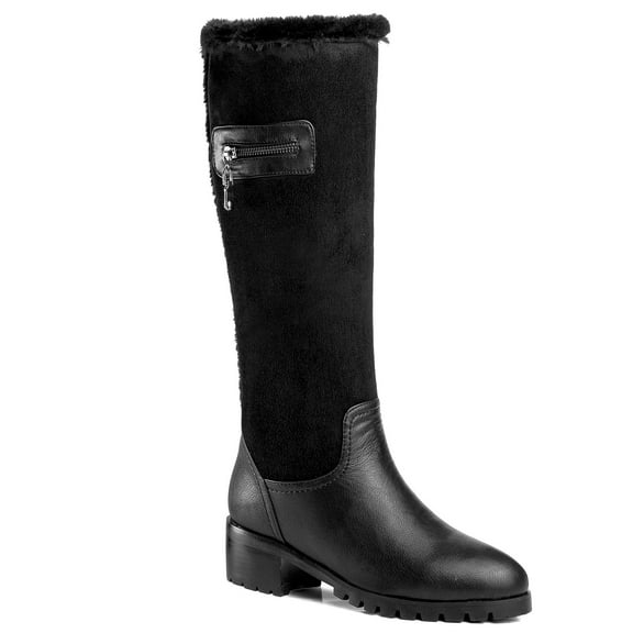 Ferwind Women's Shearling Winter Boots Slouch Suede Shaft Knee-High Adult Black  8