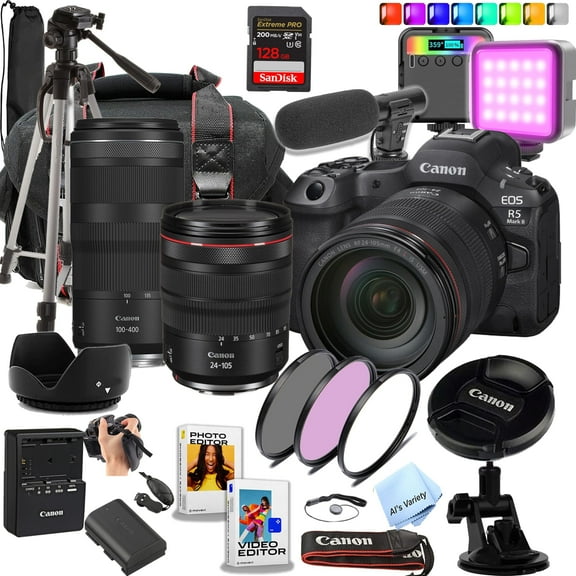 Canon EOS R5 Mark II Digital Camera with 24-105mm USM & 100-400mm Lenses, 128GB Extreme SD Card and More (Content Creator Bundle) (International Version)