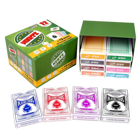 GSE Games & Sports Expert 12-Deck Nertz Card Game, Standard Playing Cards Bulk with 12 Unique Colors, Multiplayer Solitaire Cards Compatible with Poker, Blackjack, Rummy, Go Fish, Bridge