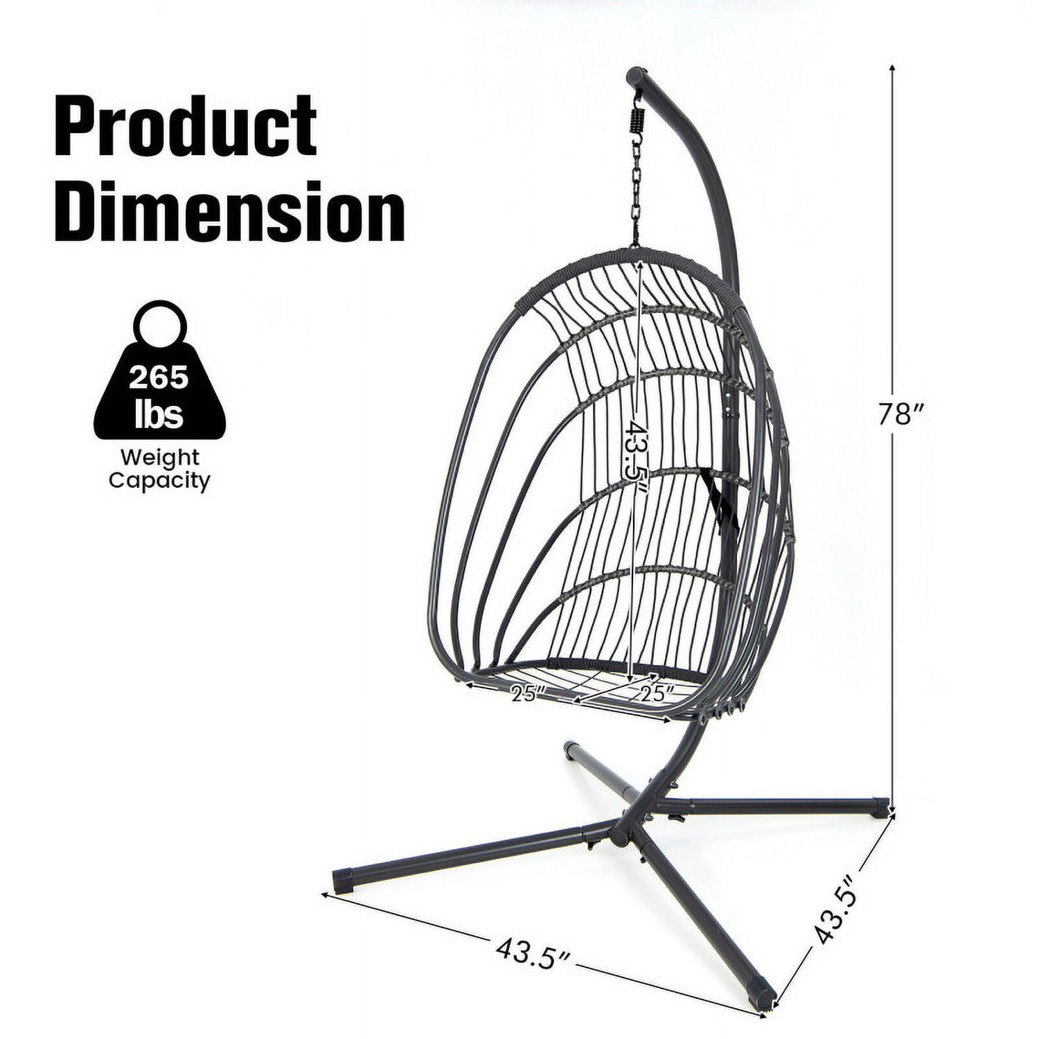 Aimee Lii Hanging Folding Egg Chair with Stand Soft Cushion Pillow Swing Hammock, Hanging Hammock Chair, Gray