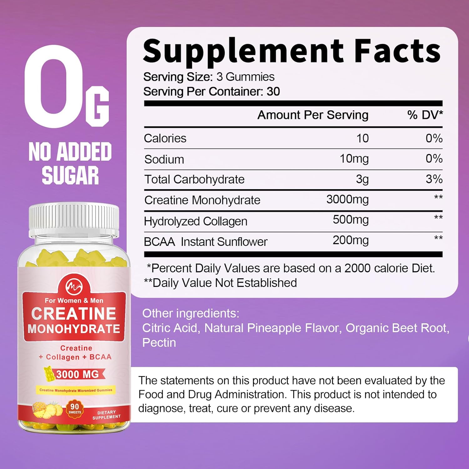(Paquete de 2) Gomitas de Creatina Monohidratada - con Colágeno y BCAA Suplemento de Creatina, para Máxima Fuerza, Crecimiento Muscular, Energía y Resistencia - 90 Unidades 4