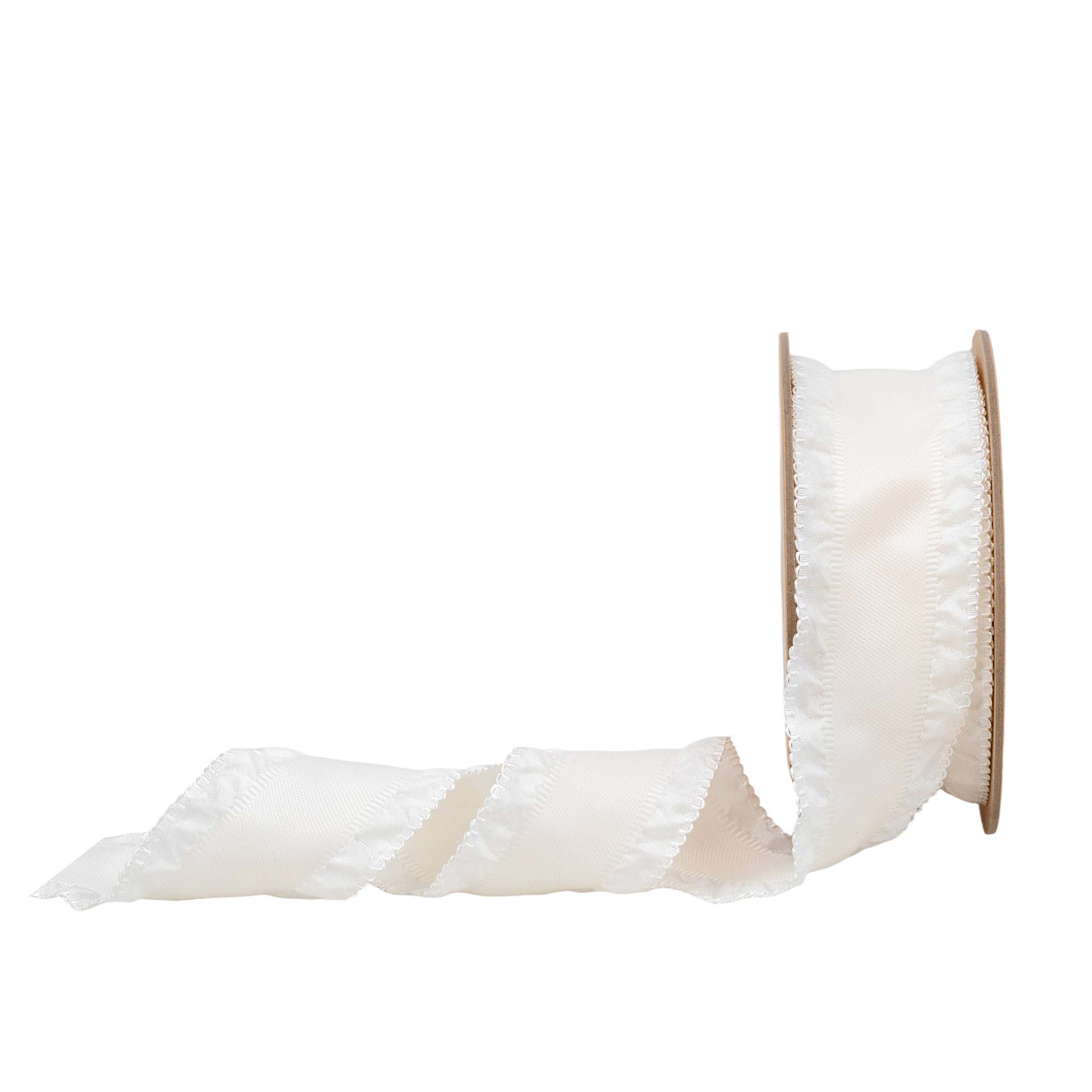 LaRibbons 1 1/2" Ruffle Ribbon, Ivory, 20 Yard Roll