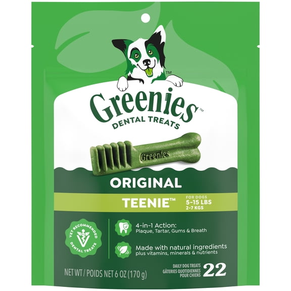 Greenies Original Flavor Adult Natural Dental Dog Treats Teenie Size, 6 oz Pack (22 Count)
