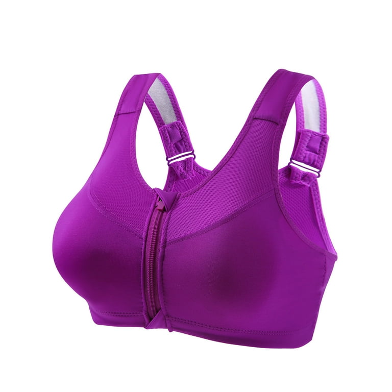 Front Zipper Sports Bra Shockproof Breathable Running Vest Yoga Top Wire  Free Fitness Yoga Bra for Women-Purple-36B