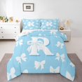thumbnail image 3 of Manfei Kawaii Bow Letter R Full Size Comforter Sets for Girl, Blue Cartoon Monogrammed Bedding Comforter Set, Cute Princess Bow-tie Reversible Bedding Sets, Super Cozy Room Decor, 3 Pieces, 3 of 8