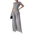 thumbnail image 2 of Stichou Womens Summer 2 Piece Outfit Set Dressy Casual Sleeveless Tank Tops Crew Neck Wide Long Leg Pants with Pockets Gray S, 2 of 8