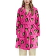 thumbnail image 5 of Tnhcen Women's Fleece Robe Plush Long Hooded Sleepwear Bathrobe Loungewear Soft Thermal Kimono Cozy Outfit with Pockets Customization Available Hot Pink, 5 of 6