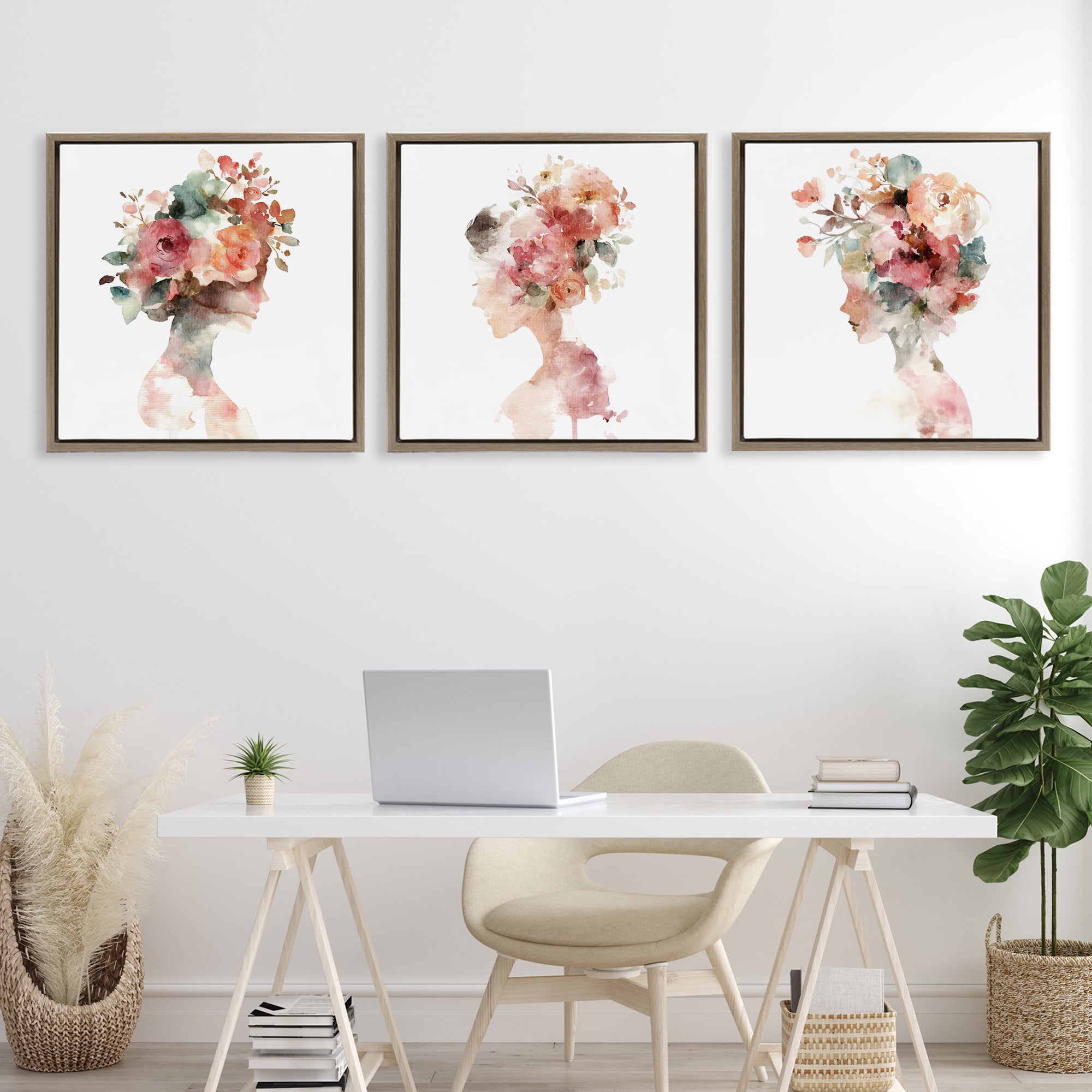 Stupell Industries Floral Dreamscape Portraits 3 Piece Brown Framed Floater Canvas Set, design by Svetlana Aleynikova