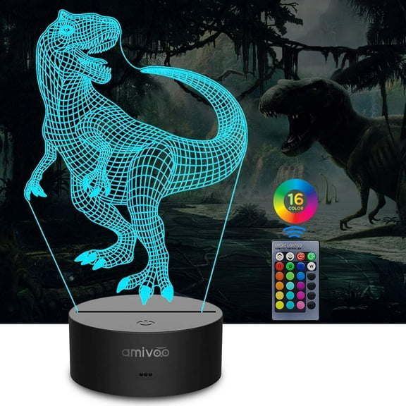 YSITIAN Dinosaur 3D Night Light for Kids 16 Colors Changing 3D Optical Illusion Lamp with Smart Touch & Remote Control, Best Gift for Girls Boys Kids (D F1116-204
