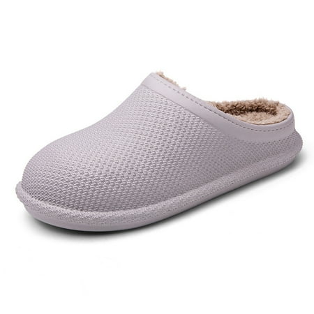 

Non-Slip Home Slippers Plush Lining Warm Thick Winter Men Women Slippers Solid Color Gray 42-43