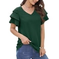 thumbnail image 3 of Hanerdun Women V Neck Blouse Female Ruffled Sleeve Tops Casual T-Shirt Green S, 3 of 5