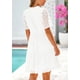 thumbnail image 2 of Vestido PRETTYGARDEN para mujer, manga corta, cuello en V, ojales, blanco, 2 of 9