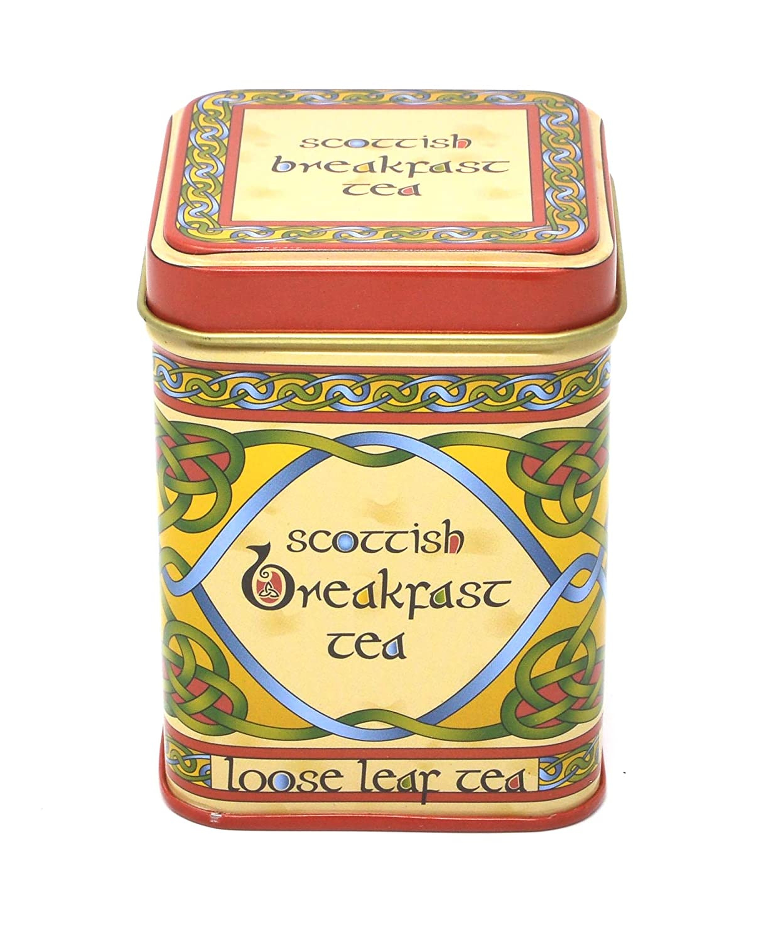 Scottish Breakfast Loose Leaf Tea & Tin Colorful Celtic Weaves Design