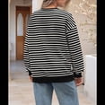 thumbnail image 4 of Sudadera de Cuello Redondo A Rayas de Gran Tamaño para Mujer, Jersey de Larga con Bloques de Color, Camiseta Informal Holgada para Hacer Ejercicio, Color Negro, Talla L, 4 of 6