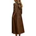 thumbnail image 7 of QIYAGBSA Summer Dresses for Women Cotton Linen 3/4 Sleeve Relaxed Fit Midi Dress with Pockets and Side Slits Casual Vacation (Brown, M), 7 of 7
