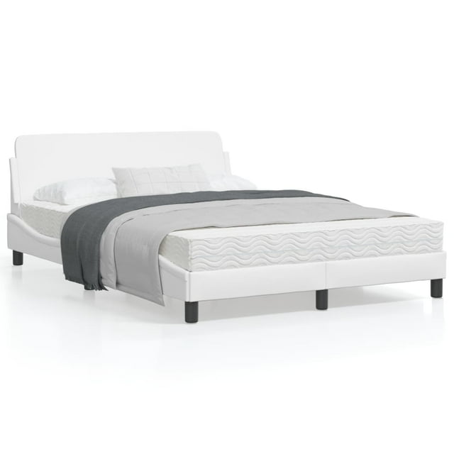 vidaXL Bed Frame with Headboard White 137x190 cm Faux Leather