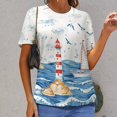 thumbnail image 3 of Lighthouse Sailboat Ocean Waves Seagulls T Shirts Basic T-Shirt Short Sleeve Ladies Tee Shirt Summer Graphic Clothing, 3 of 7