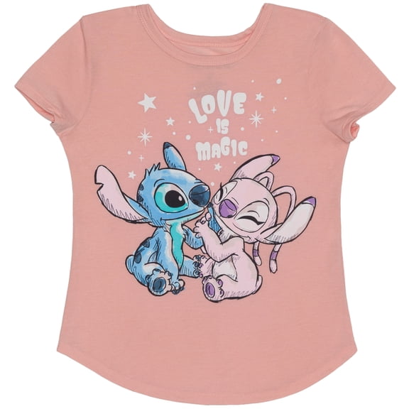 Disney - Stitch and Angel Love Is Magic - Girls Short Sleeve Graphic T-Shirt